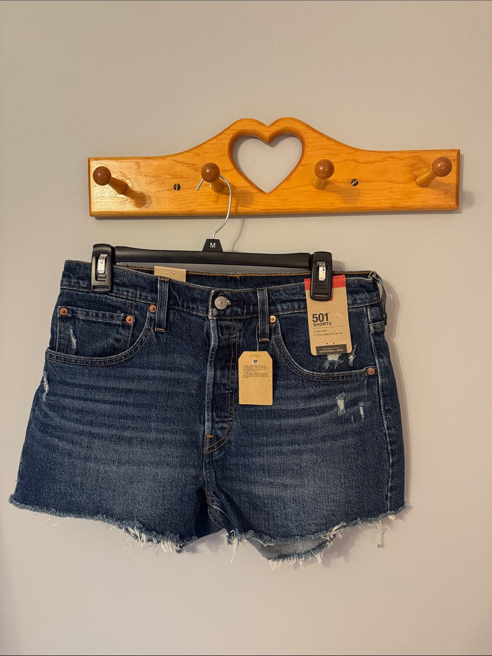 Levi's Dark Indigo Frayed Hem Denim Shorts